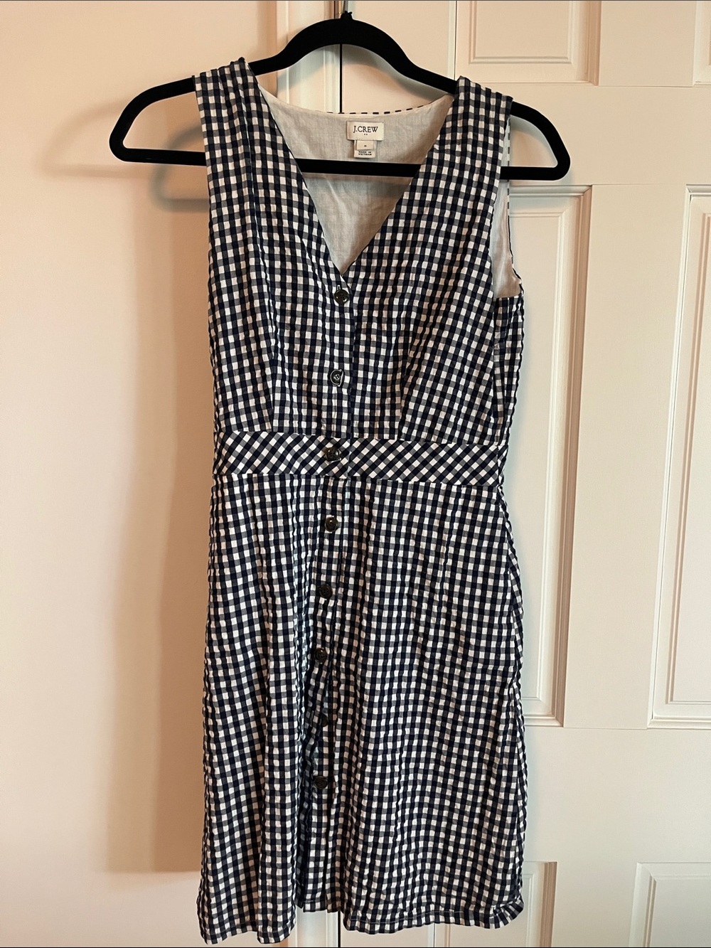 J. Crew Navy and White Gingham Button-Front Midi Dress